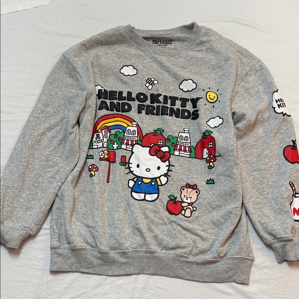 Sanrio Hello Kitty Gray Sweater with Print On Sleeve, Front and Back size L